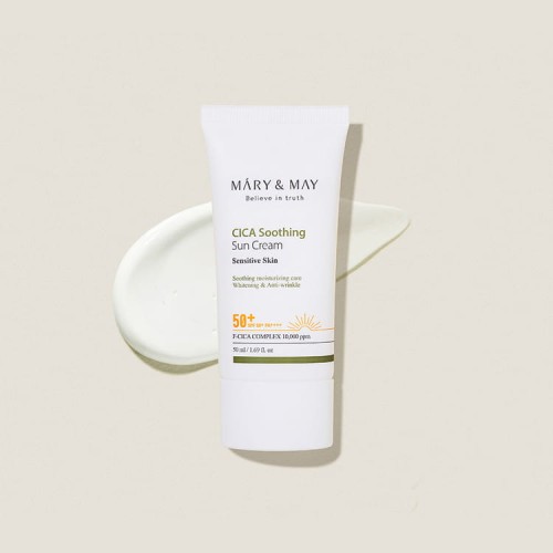 Mary &amp; May Cica Soothing Sun Cream SPF50+/PA++++ - Kojąco-Nawilżający Krem z Filtrem Przeciwsłonecznym, 50ml 1